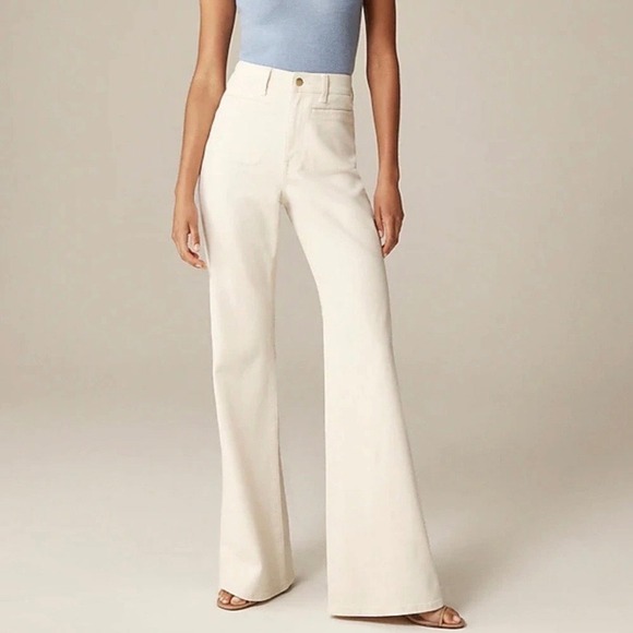 J.Crew Denim - J.Crew '96 Flare Jeans High Rise Patch Pocket Off-White Ecru Denim Size 28 NEW
